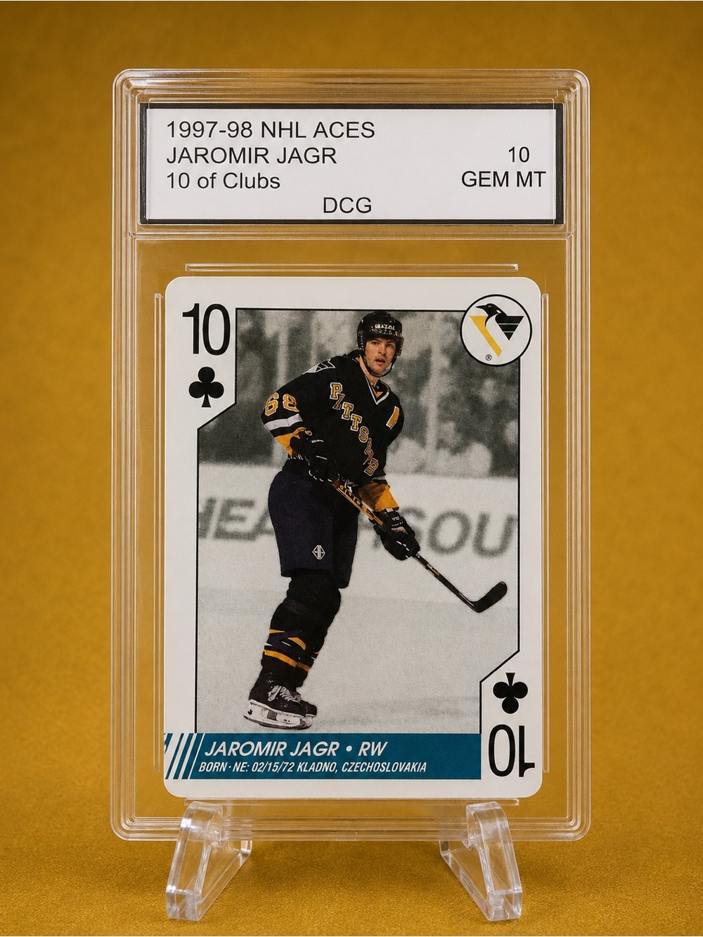 1997-98 NHL Aces Jaromir Jagr 10 of Clubs Trading Card - Pittsburg Penguins